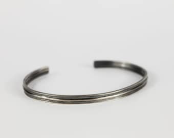 Black Sterling Silver Cuff Bracelet, Modernist Unisex Jewelry
