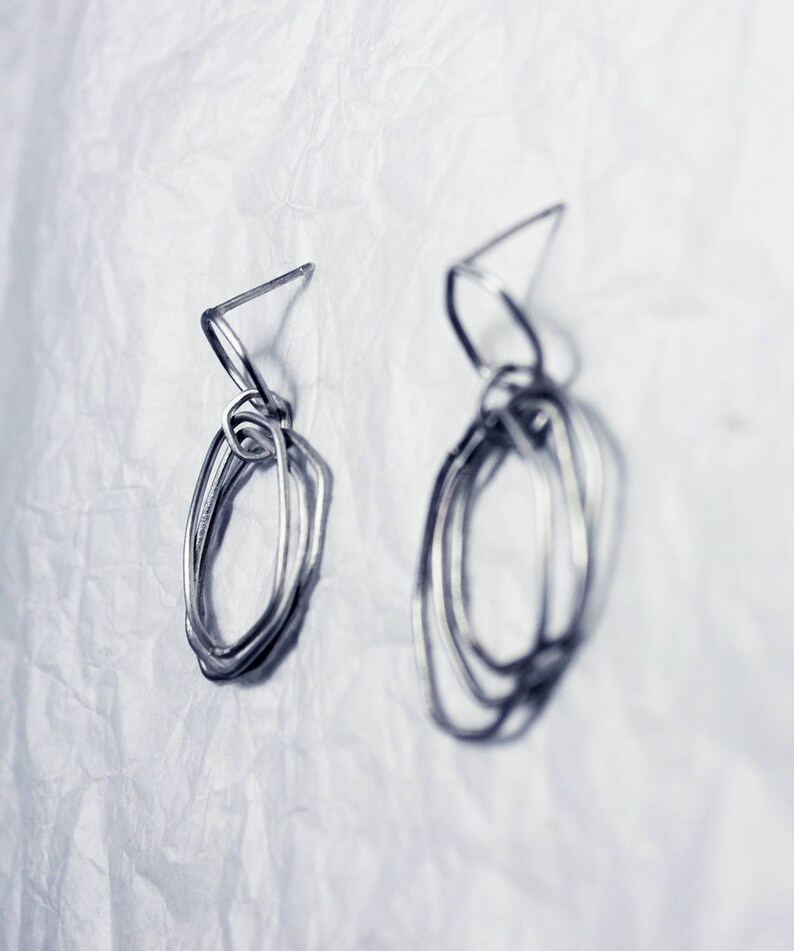 Hoops earrings, hoops with movement, silver rings, circular earrings, long earrings, boho chic hoops image 5