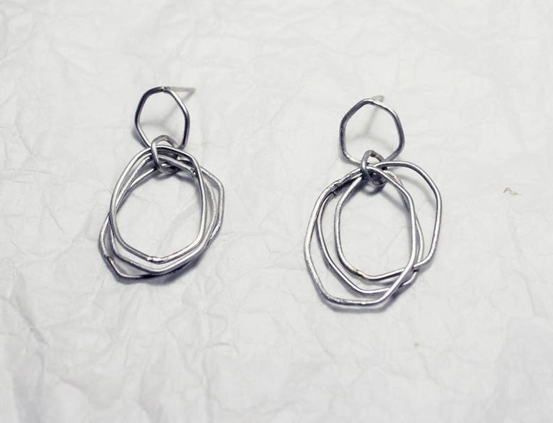 Hoops earrings, hoops with movement, silver rings, circular earrings, long earrings, boho chic hoops image 2