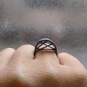 Silver ring with texture, ring with threads, ring with height, 925 silver, hammer ring, oxidized and matte silver. image 2