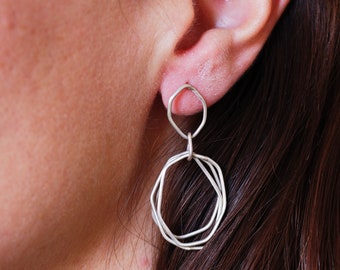 Hoops earrings, hoops with movement, silver rings, circular earrings, long earrings, boho chic hoops