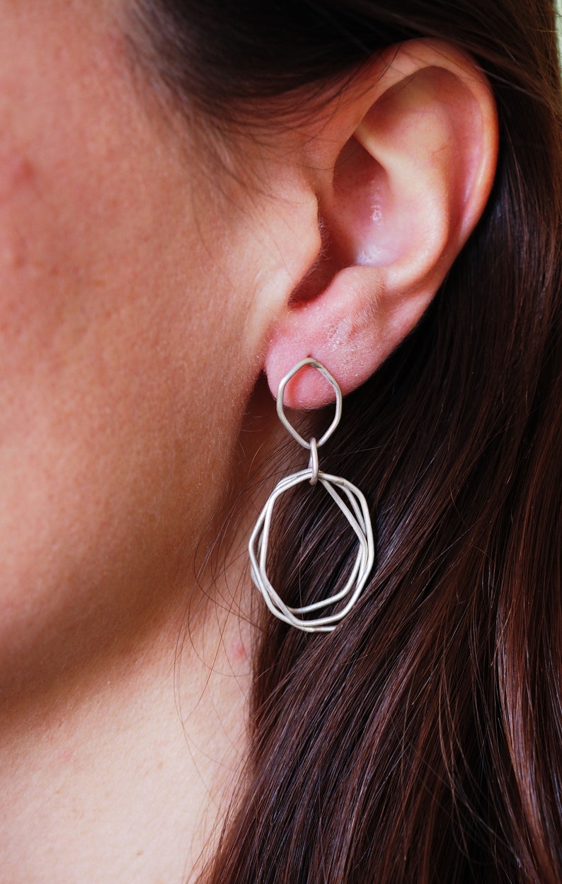 Hoops earrings, hoops with movement, silver rings, circular earrings, long earrings, boho chic hoops image 1