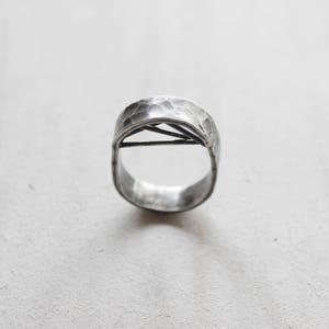 Silver ring with texture, ring with threads, ring with height, 925 silver, hammer ring, oxidized and matte silver. image 6