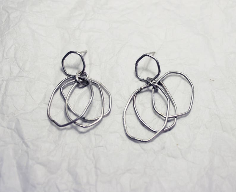 Hoops earrings, hoops with movement, silver rings, circular earrings, long earrings, boho chic hoops image 3