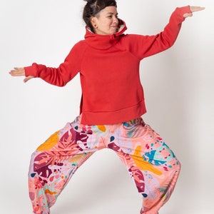 Sweat à capuche rouge et pantalon ballon pour femme, pantalon et sweat à capuche, pantalon et chemise en coton, ensemble de 2 femmes streetwear, pantalon coloré image 6