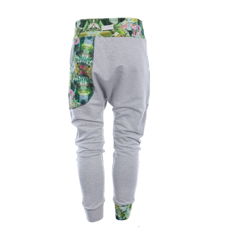 Gray tracksuit zip up hoodie and baggy pants Women/'s activewear Unique clothing Long hooded jacket with pockets and stretchy harem pants