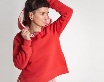 Cranberry Hoodie, Kleurrijk sweatshirt met capuchon, Katoenen sweatshirt, Hoodie voor dames, Streetwear voor dames, Boho stijl blouse