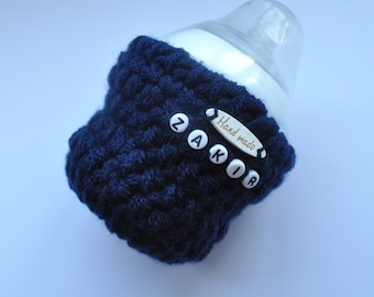 Personalised Bottle Cosy, Crochet Baby Bottle Cover, Handmade Gift for Newborn or Toddler, Bottle Cosy with Free Gift Wrap and Message