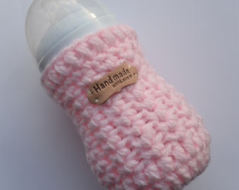 Pink Hand Crocheted Baby Milk Bottle Warmer, Perfect Unique Gift for Newborn or Toddler Ready to Ship