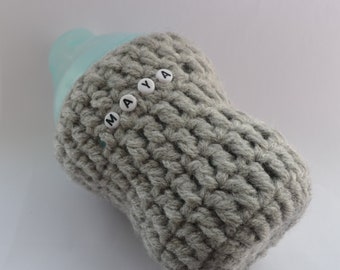 Grey Personalised Bottle Cover Perfect Gift for Newborn Baby or Toddler