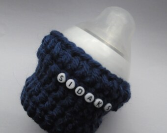 Navy Blue Baby Bottle Cosy Insulator, Personalised Bottle Warmer Gift for Newborn Baby or Toddler