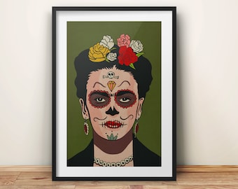 Frida Kahlo sugar skull art print