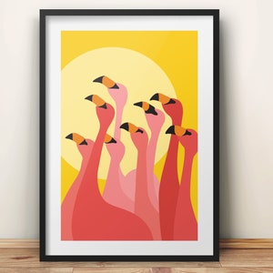 Flamingo Print, Flamingo Wall Decor, Tropical Birds, Beach House Decor, Beach Art, Florida Art, Pink Flamingo Art, Colorful Art, Pixelken.