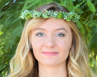 Green Leaf Wreath Crown | Bridal Flower Girl Wedding Halo Boho Hair Accessory | Natural Woodland Wreath Bridesmaid Greenery Hair