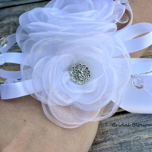 White Flower Wrist Corsage & Boutonniere | Wedding Satin Singed Roses Mother of Bride Baby Shower Prom Formal Dance Ball Organza