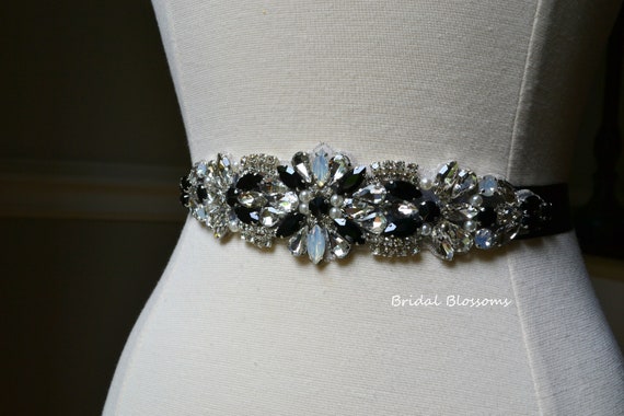 Faja de novia con diamantes de imitación transparente en blanco y negro  impresionante, faja para vestido