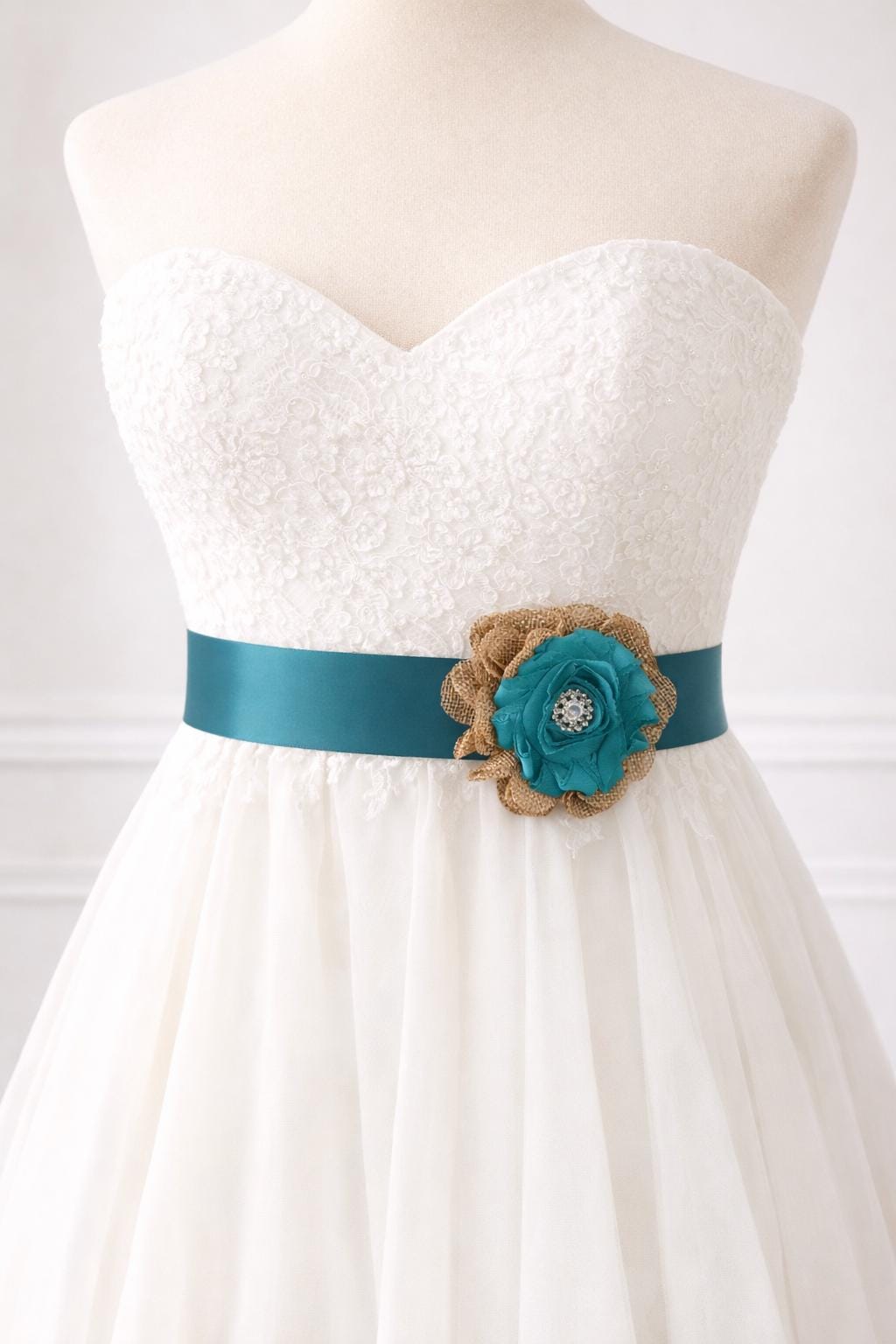 1968 Teal Wedding Belt For Bride Dress- Dress Plain Bridal Belts Teal Bridal Sash, Teal Wedding Belt, Bridesmaid Belt  main image 4
