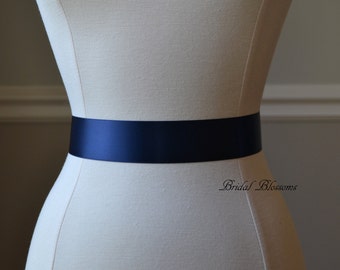 LUXURY Navy Blue Satin Ribbon Bridal Sash Belt | Wedding Dress Sash | Ribbon Sash | Bridesmaids Flower Girl | Double Faced | Dark Blue