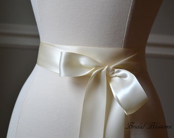 Ivory Satin Ribbon Bridal Sash Belt | Wedding Dress Sash | Ribbon Sash | Bridesmaids Flower Girl | Double Faced Cream