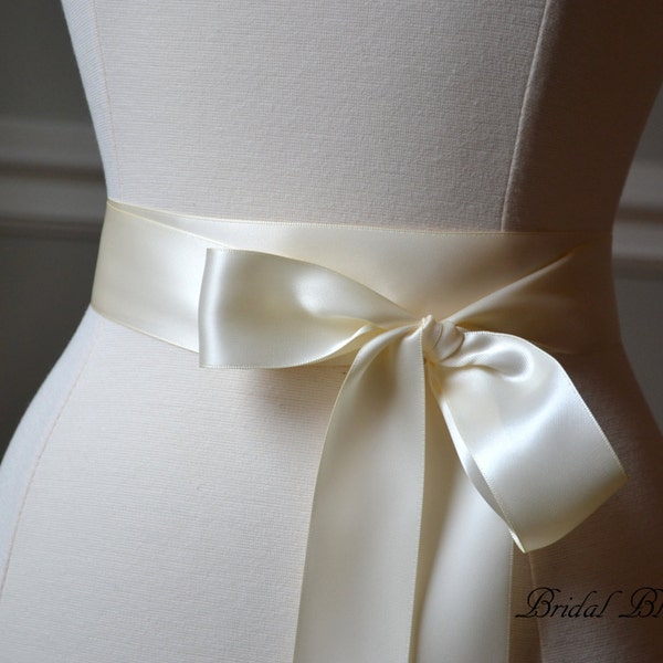 Ivory Satin Ribbon Bridal Sash Belt | Wedding Dress Sash | Ribbon Sash | Bridesmaids Flower Girl | Double Faced Cream