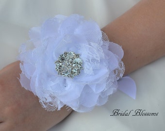 White Chiffon Lace Flower Wrist Corsage | Vintage Inspired Wedding Corsage | Elegant Wedding | Mother of the Bride | Prom | Flower Girl