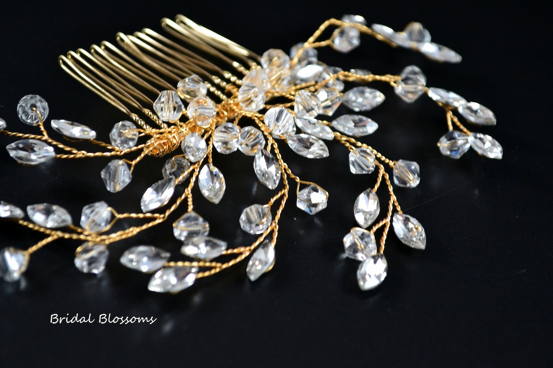 Gold Rhinestone Bead Bridal Hair Comb Veil Slide Wedding Hair