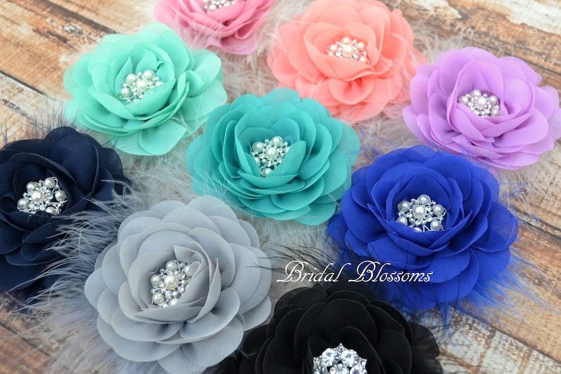 Ivory Chiffon Flower Hair Clip Flower Girl Feathers Pearl Rhinestone Vintage Inspired Bridal Hair Piece Fascinator BEST SELLER