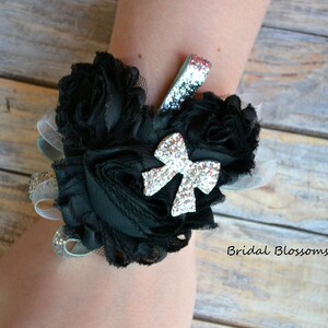 Mickey Minnie Mouse Black Silver Chiffon Flower Wrist Corsage Boutonniere Set | Disney Wedding | Prom Baby Shower Anniversery Birthday