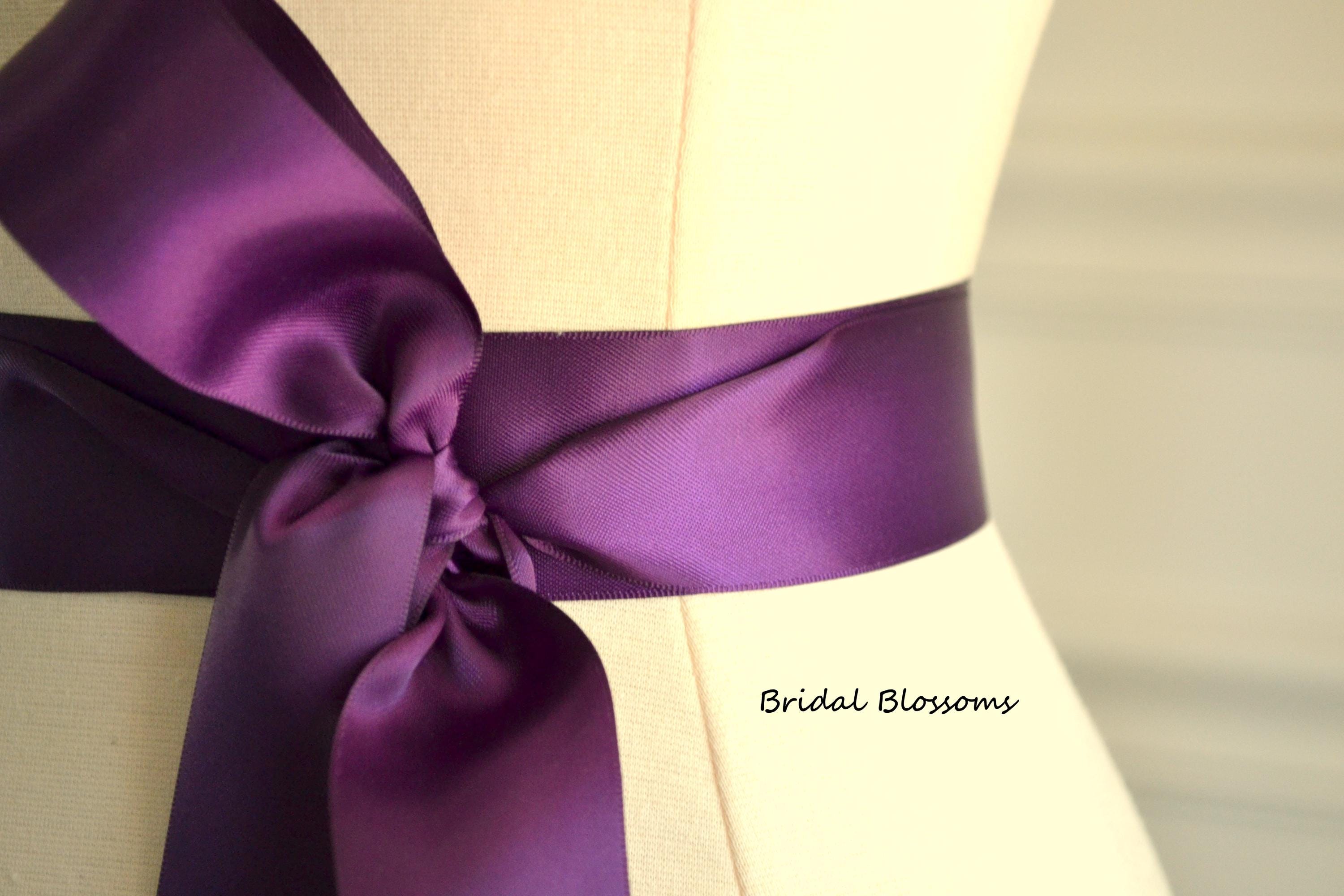 Plum Elegant Double-faced Ribbon Bridal Sash - Custom Color  display picture 1