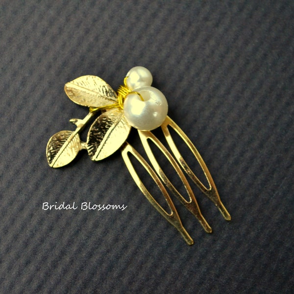 CLEARANCE Petite Gold Leaf Pearl Hair Comb | Wedding Hair Accessories | Prom Homecoming | Vintage Inspired Hair Pin Headpiece Fascinator C7