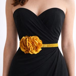 Gold Flower Shimmer Skinny Elastic Belt | Bridal Bridesmaid | Glitter Sash  | Thin Dress Belt | Wedding Prom Belts Stretchy | Yellow Mustard - Etsy