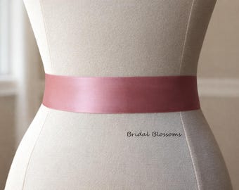 Classic Dusty Rose Satin Ribbon Bridal Sash Belt | Wedding Dress Sash | Ribbon Sash | Bridesmaids Flower Girl | Double Faced Pink
