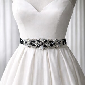 Stunning Bridal belt with black ribbon and a multitude of crystals. Black Rhinestone Bridal Belt on Ribbon - Black Crystal  main image 3