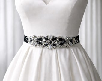 NWT Bridal Wedding Crystal Bead Ribbon Sash Belt H Silver Bridal Belt with Austrian Crystals & Ivory Pearls on  main image 2