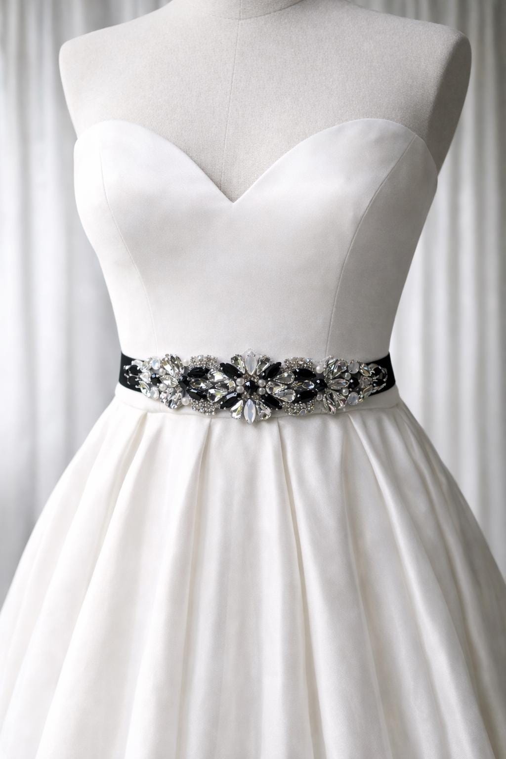 Black White Clear Rhinestone Bridal Sash Belt - Crystal Wedding Dress…