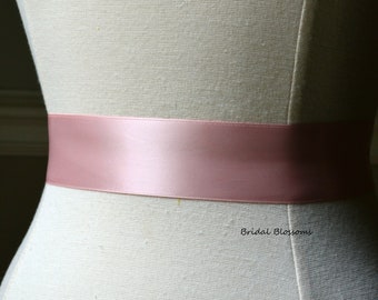 Pink Blush Satin Ribbon Bridal Sash Belt | Wedding Dress Sash | Ribbon Sash | Bridesmaids Flower Girl | Double Faced Light Pink