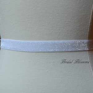 White Glitter Elastic Belt - Custom No Shed Sparkle Waist Belt for Bridal, Bridesmaids, Flower Girls, Prom & Party Dresses