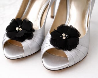 Elegante schwarze Brautschuhclips - Hochzeit, Brautjungfer, Mutter der Braut, Abschlussball - Benutzerdefinierte Farben erhältlich - Blumenschuhclips