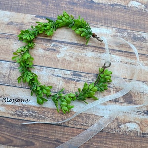 Green Leaf Wreath Crown | Bridal Flower Girl Wedding Halo Boho Hair Accessory | Natural Woodland Wreath Bridesmaid Greenery Hair