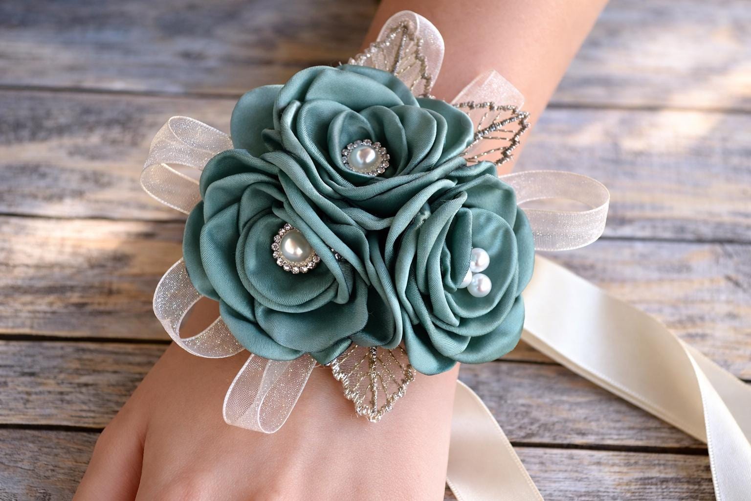 corsage for sage green dress White and Sage Green Shoulder Corsage main image 1