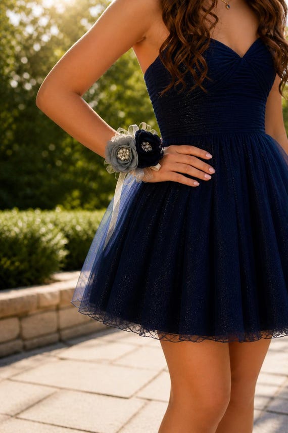 corsage for navy blue prom dress Navy Blue Corsage and Boutonniere Set- Rinlong Flower