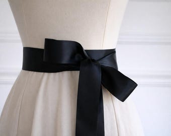 Black Elegant Double-Faced Ribbon Bridal Sash - Custom Color Belt for Wedding Dress, Bridesmaids, or Flower Girl