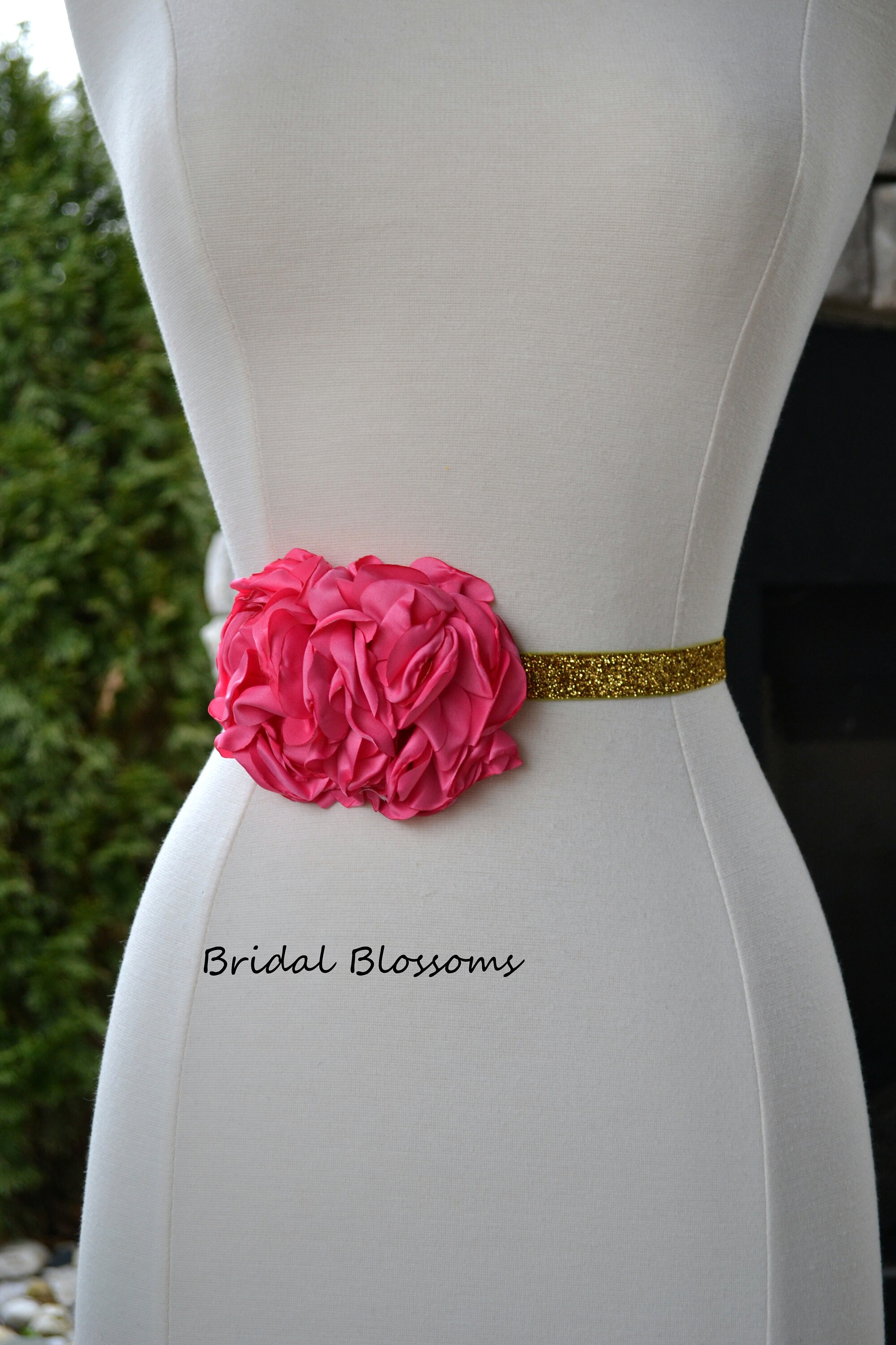 Hot Pink Flower Gold Shimmer Skinny Elastic Belt | Bridal Bridesmaid | Glitter Sash | Thin Dress Belt | Wedding Prom Belts | Stretchy Belt Hot Pink Flower Gold Shimmer Skinny Elastic Belt | Bridal Bridesmaid | Glitter Sash | Thin Dress Belt | Wedding Prom Belts | Stretchy Belt