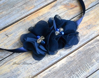 Navy Blue Chiffon Flower Bracelet | Vintage Inspired Wrist Corsage | Mother of the Bride | Bridal Shower | Prom | Bridesmaid Gift | Child