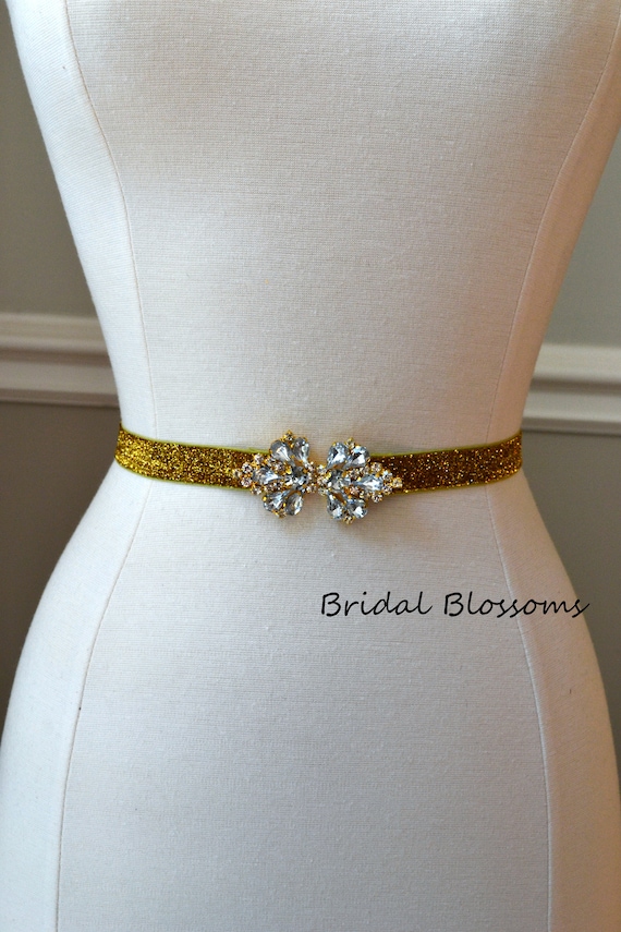 Gold Shimmer Skinny Elastic Belt With Rhinestone Buckle Bridal Bridesmaid Glitter Belt Thin Dress Belt Accessories Prom Belts Etsy Canada
