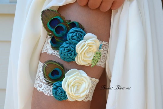 2X Floral Embroidery Elastic Wedding Garters Rhinestone Bride Garter Belt  Decor