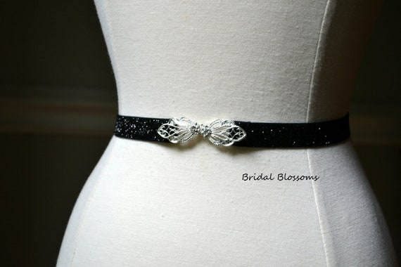 Black Silver Tone Shimmer Skinny Elastic Belt with Rhinestone Buckle | Bridal Bridesmaid | Glitter Belt | Thin Dress Belt | Prom Belts Black Silver Tone Shimmer Skinny Elastic Belt with Rhinestone Buckle | Bridal Bridesmaid | Glitter Belt | Thin Dress Belt | Prom Belts