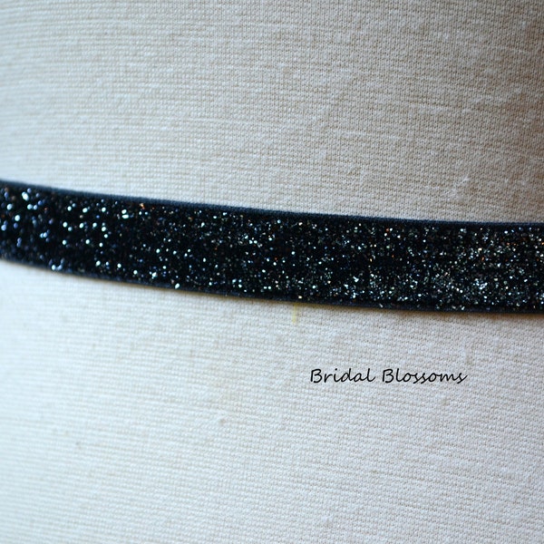 ABIGAIL Navy Blue Gray Shimmer Skinny Elastic Belt | Bridal Bridesmaid | Glitter Sash | Thin Dress Wedding Bridal Accessories Prom Belts