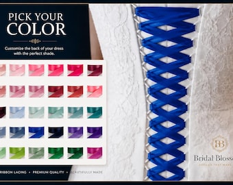 Lots of Colors Available | White Bridal Corset Replacement Satin Ribbon | Wedding Dress Back laces | 7/8" Lace Up | Metal Tips aglets