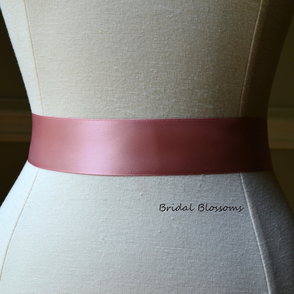 Dusty Rose Satin Ribbon Bridal Sash Belt | Wedding Dress Sash | Ribbon Sash | Bridesmaids Flower Girl | Double Faced Pink